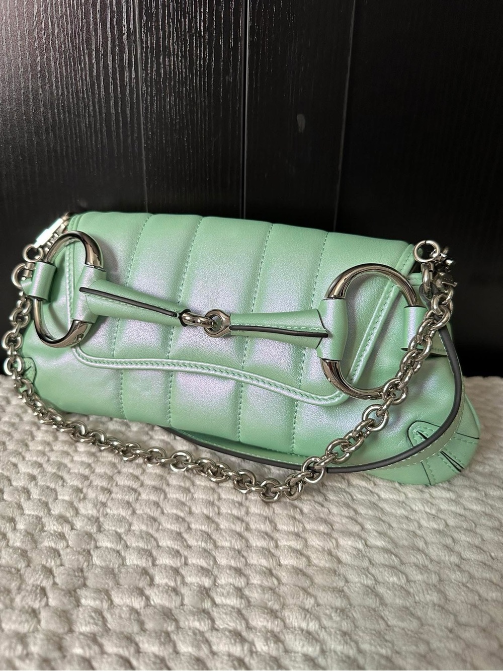 Mint Green Quilted Chain Shoulder Bag